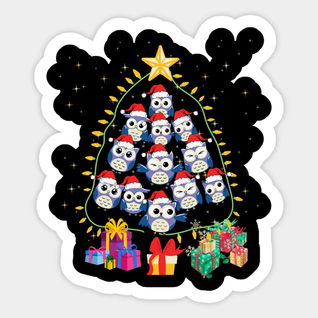 Christmas Tree Owls Lovers Gifts Sticker by Positive Designer